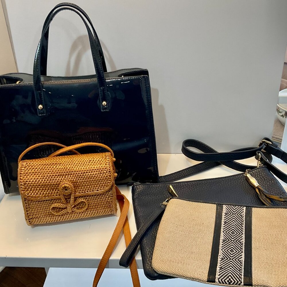 Bundle of Navy & Rattan Bags